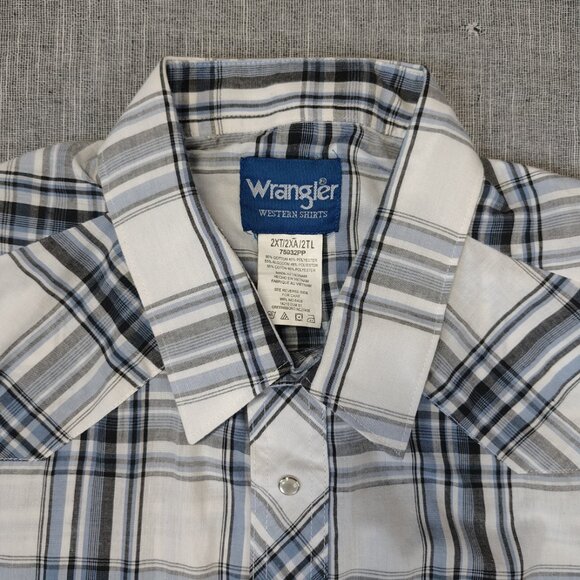 VINTAGE Wrangler Shirt Size XXLT 2XL Tall Pearl Snap Western Plaid Long Sleeve - Picture 3 of 10